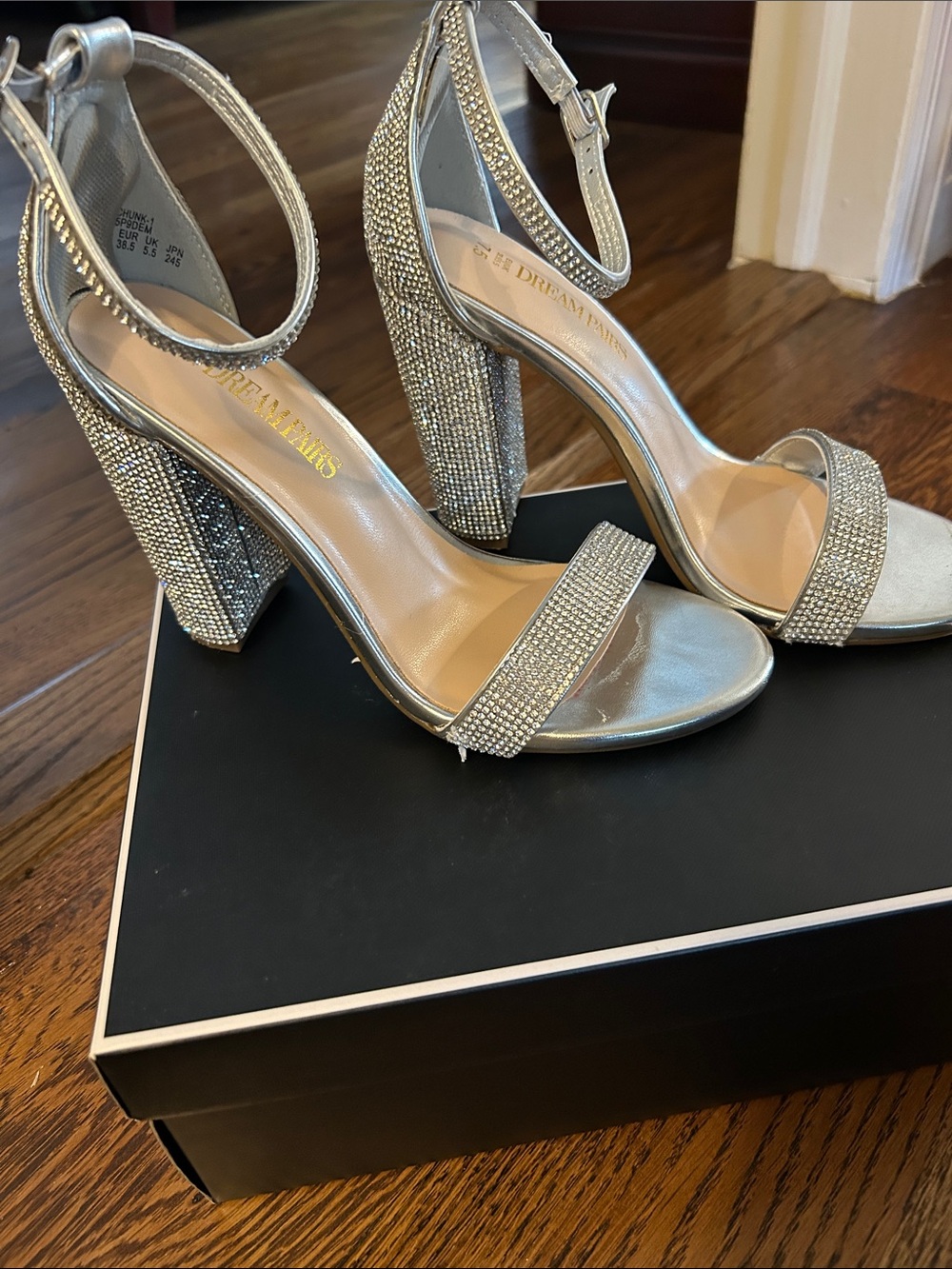 Dream Pairs Silver Crystal Block Heel Sandals
